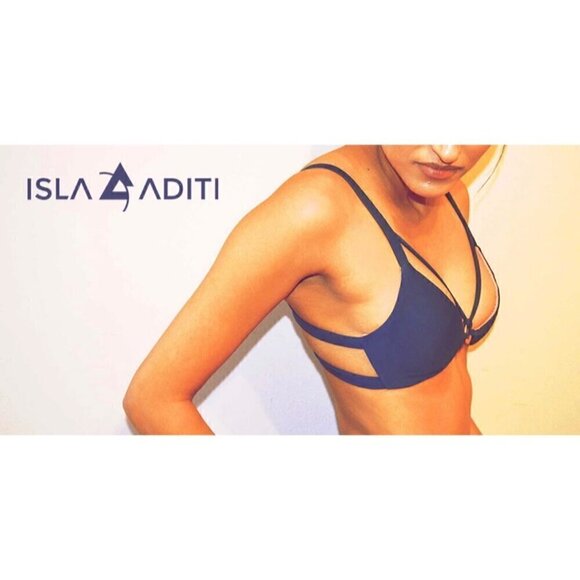 ISLA ADITI SWIM TOP, STRAPPY GOLD HARDWARE TRIANGLE, PINK BURGENDY, BEACHY, VACA - Picture 3 of 4